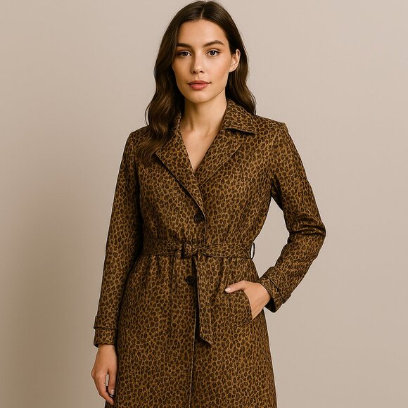Cheetah Print Classic Double Breasted Fully Lined Trench Coat Med, Joan Rivers - Picture 2 of 9